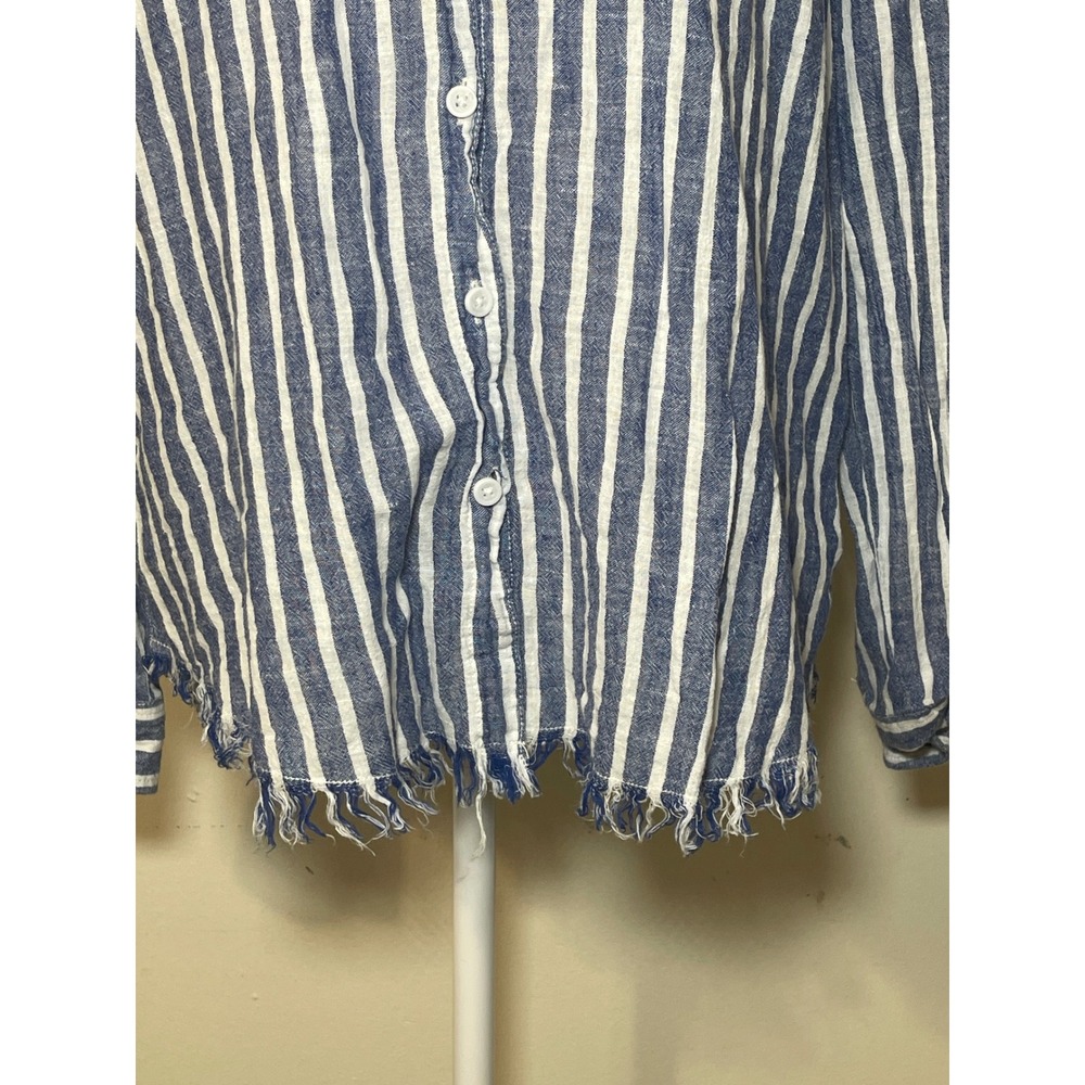 Beachlunchlounge Striped Linen Blend Shirt L Blue Coastal Nautical Casual Preppy - Picture 4 of 8